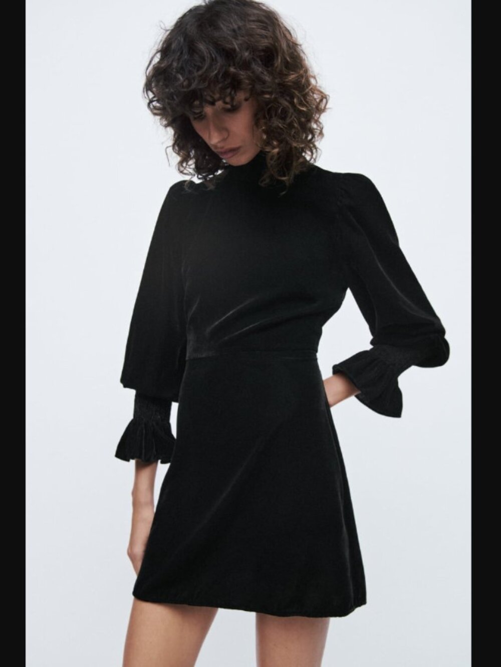 Zara Black Velvet Puff Sleeve Mini Dress NWOT